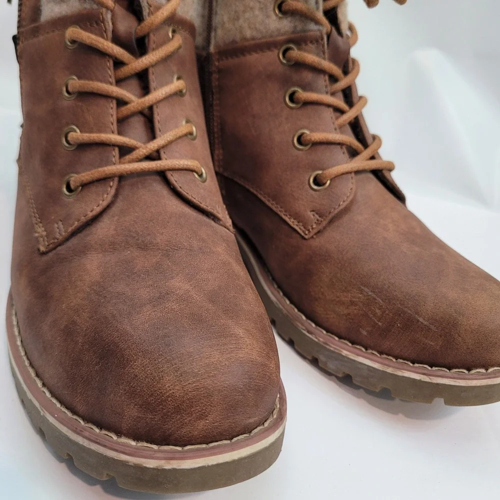 Extreme By Eddie Marc Ankle Boots Womens Brown Felt Collar Stitched Soles Sz 9